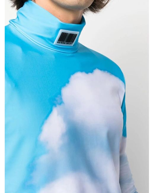 VTMNTS Blue Cloud-Print High-Neck Top for men