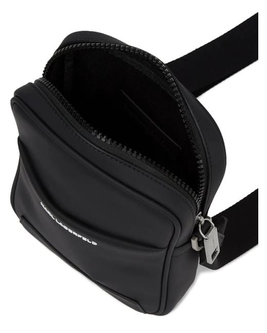Karl Lagerfeld Black Minimalist Logo Messenger Bag for men