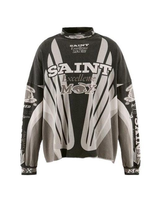 SAINT Mxxxxxx Gray Graphic-Print Long-Sleeve T-Shirt for men