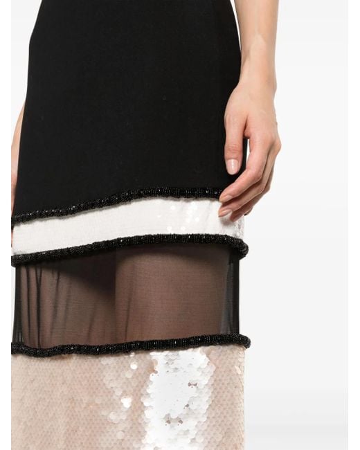 V:PM ATELIER Black Sable Sequin-embellished Panelled Midi Dress