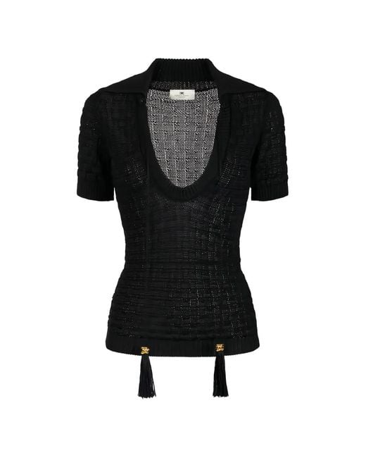 Elisabetta Franchi Black Knit Top With Tassels