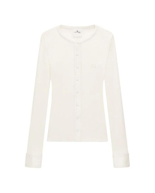 Courreges White Ribbed-Knit Vinyl-Trim Cardigan