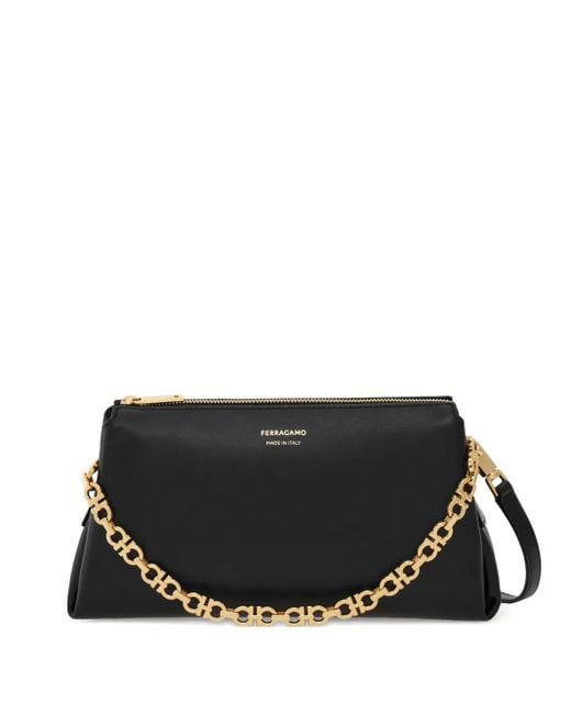 Ferragamo Black Gancini Chain Cross Body Bag