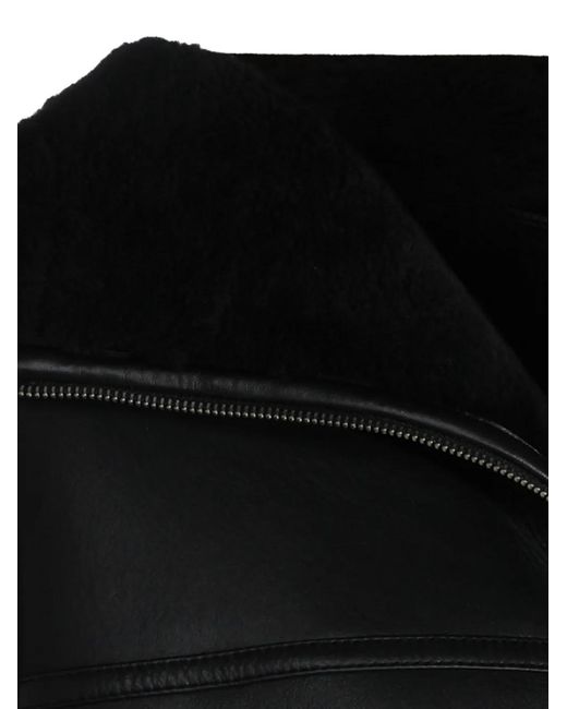 Totême Black Shearling-Trimmed Leather Jacket