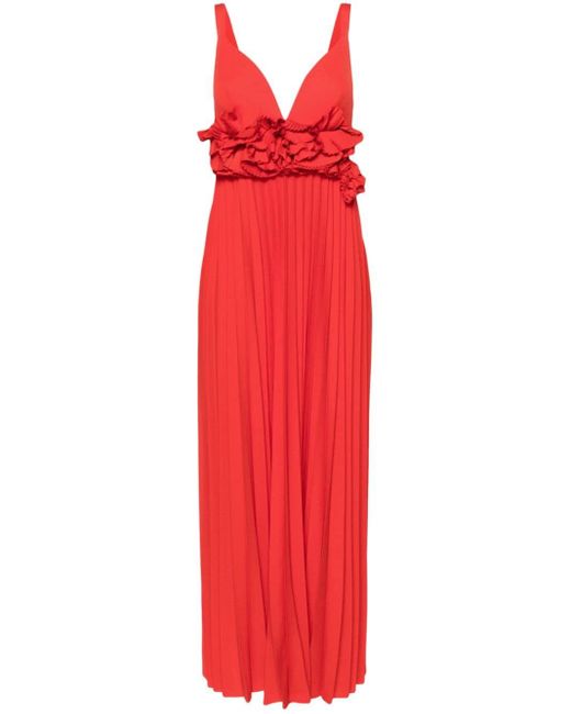P.A.R.O.S.H. Red Ruffle-detail Crepe Maxi Dress