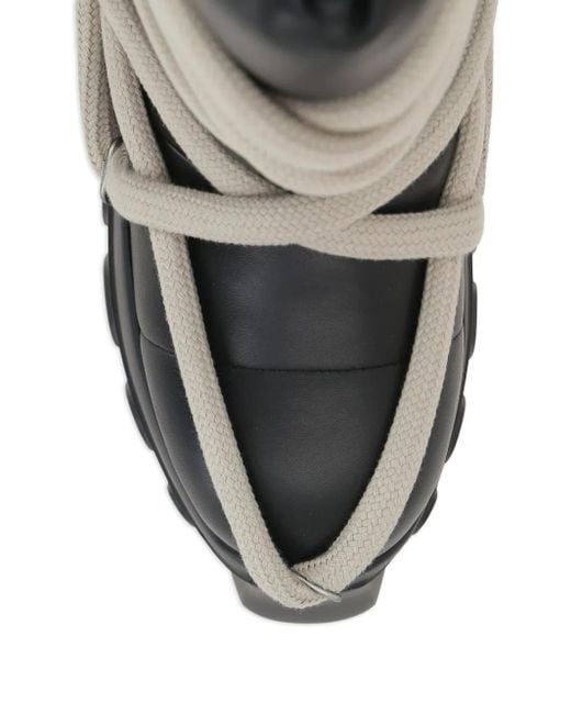 Rick Owens Black Padded Leather Lace-Up Boots for men