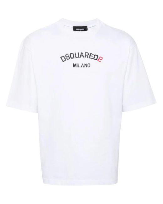 DSquared² White Logo-Print Cotton T-Shirt for men