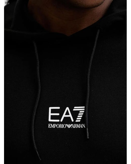 EA7 Black Graphic-Print Drawstring Hoodie for men