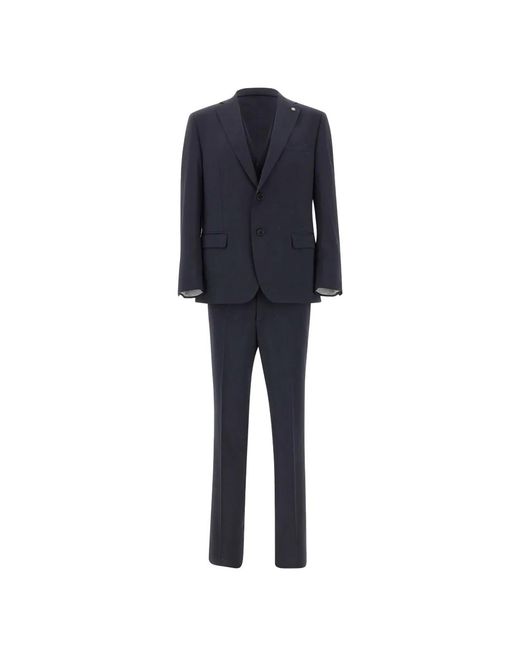 Manuel Ritz Blue Pin Flap Pockets Suit for men