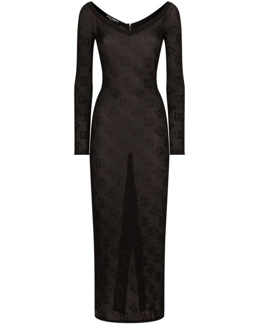 Vestido largo con logo en jacquard Dolce & Gabbana de color Black