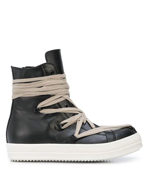 Rick Owens High Top Wrap Lace Sneakers in Black for Men | Lyst