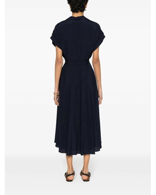 Ralph Lauren Blue V-Neck Georgette Midi Dress