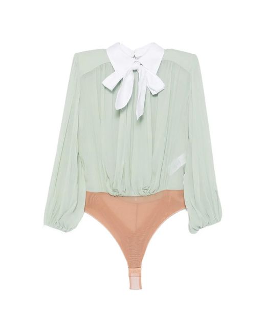 Elisabetta Franchi Green Bow-Detail Pleated Blouse