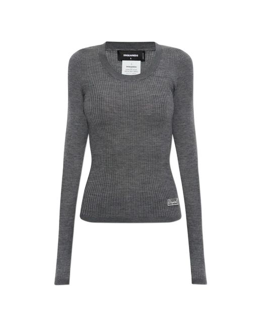 DSquared² Blue Ribbed-Knit Wool Sweater