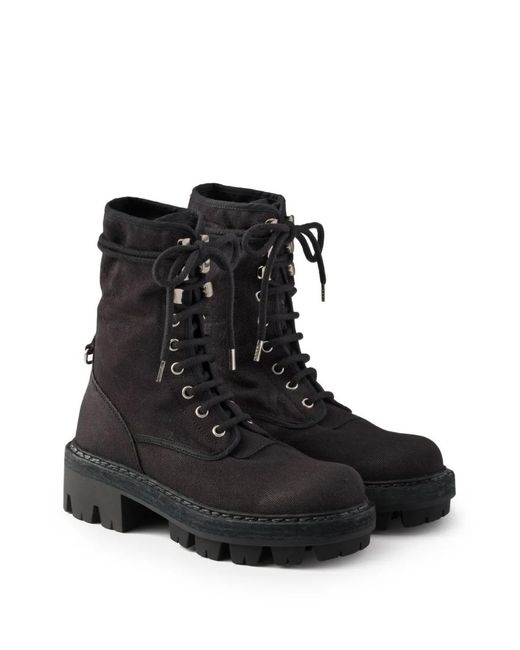 Prada Black Canvas Ankle Boots