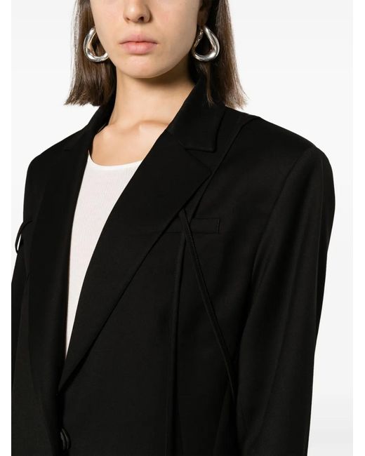 ANDREADAMO Black Layered-Detail Notched-Lapels Blazer