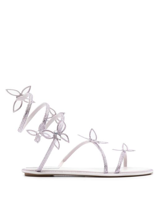 Rene Caovilla White Butterfly Crystal-embellished Sandals