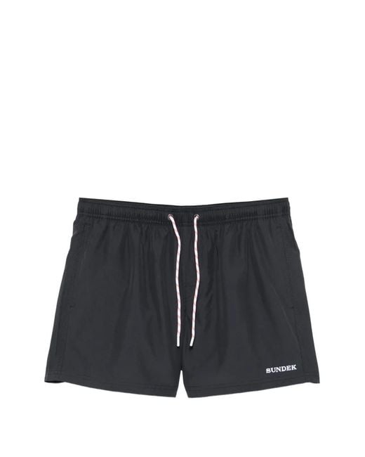 Sundek Black Logo-Patch Swim Shorts for men