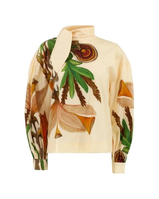 Ulla Johnson Metallic Floral-Print Tie Blouse