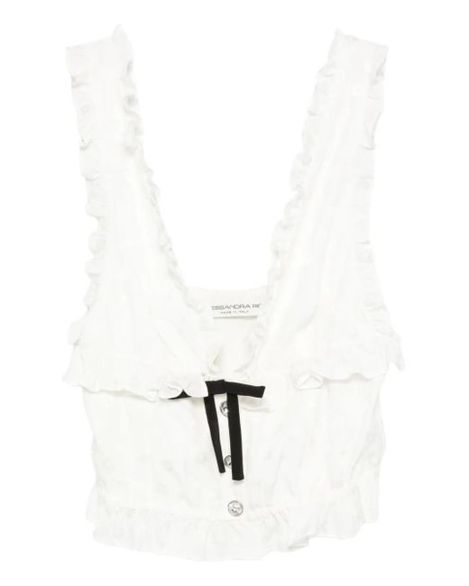 Alessandra Rich White Bow-Detail Sleeveless Top