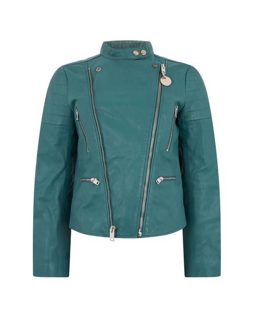 DIESEL Green Pierced-Detail Leather Jacket