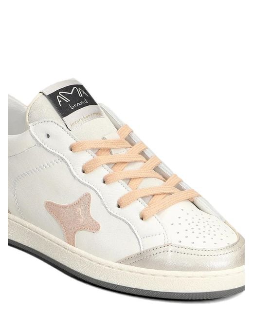 AMA BRAND White Star-Patch Metallic-Effect Sneakers