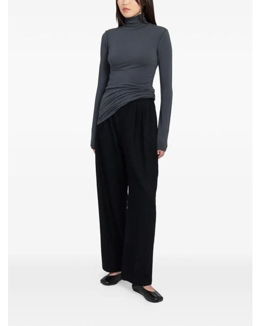 Amomento Black Wool Wrap Trousers