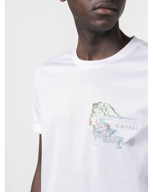 Canali White Logo-print Cotton T-shirt for men