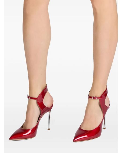 Casadei Red Ankle Strap Stiletto Heel Pumps
