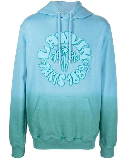 Lanvin Blue Embossed-Logo Ombré Cotton Hoodie for men