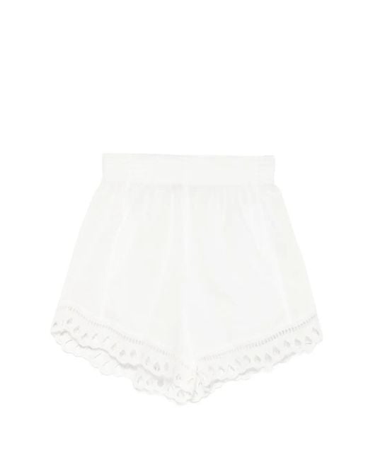 Ermanno Scervino White Broderie-Anglaise Elasticated-Waist Shorts