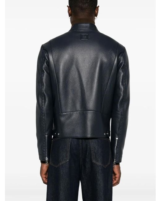 Fendi Blue Selleria Leather Jacket for men