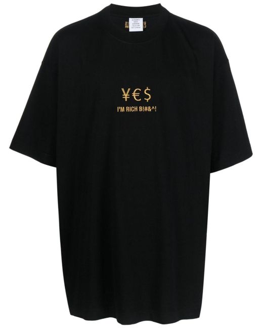 Vetements Black Embroidered-slogan T-shirt for men