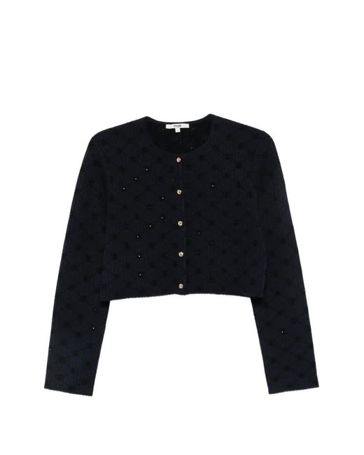 Maje Black Sequin-Embellished Pointelle-Knit Cardigan