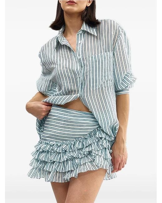 Aston Studio Blue Noah Ruffled Striped Mini Skirt