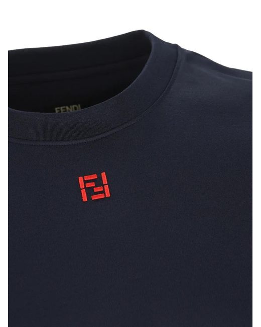 Fendi Blue Logo-Embroidered T-Shirt for men