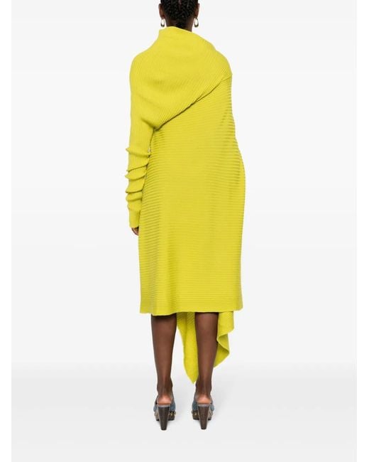Marques'Almeida Yellow Draped Merino Wool Midi Dress