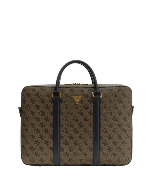 Guess Brown Milano Monogram Laptop Bag for men