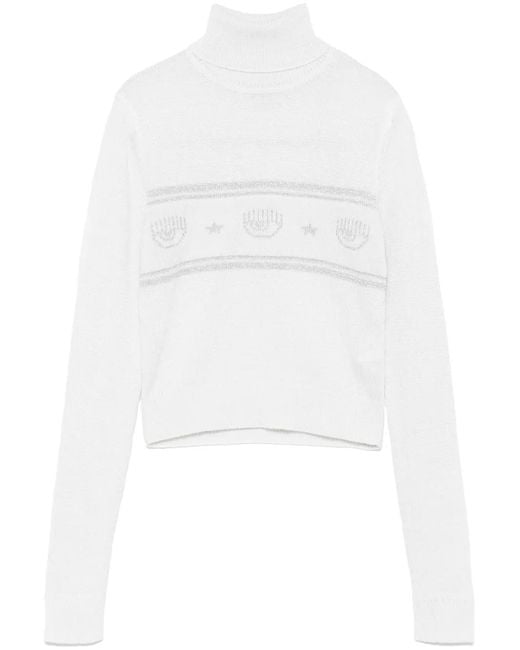 Chiara Ferragni White Eyelike-Motif Sweater