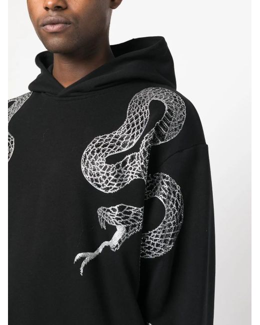 Philipp Plein Black Embellished Snake-Print Detail Hoodie for men