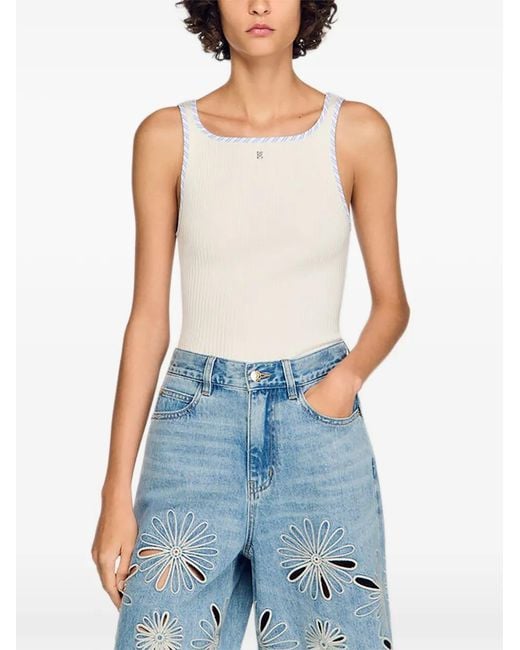 Sandro White Ribbed Vest Top