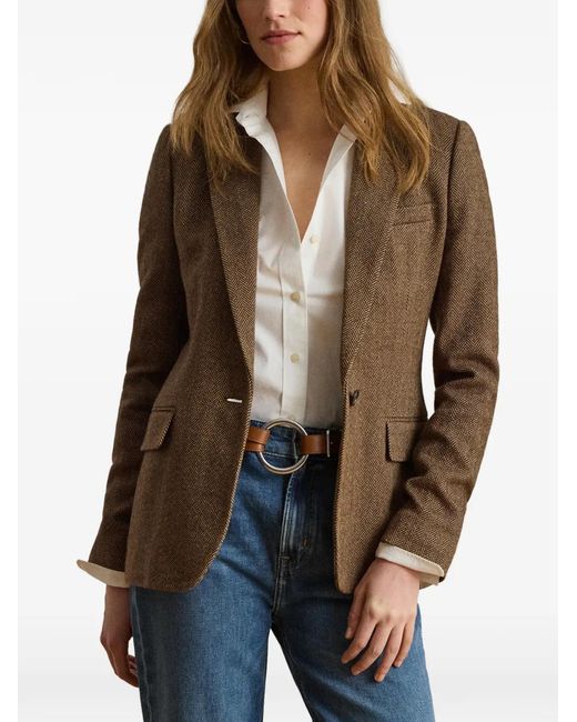 Ralph Lauren Brown Rl67 Herringbone-Pattern Single-Breasted Blazer