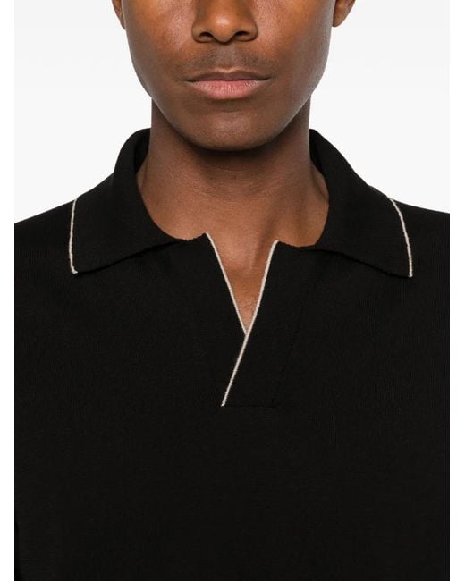 Lardini Black Contrast-Trim Open-Collar T-Shirt for men