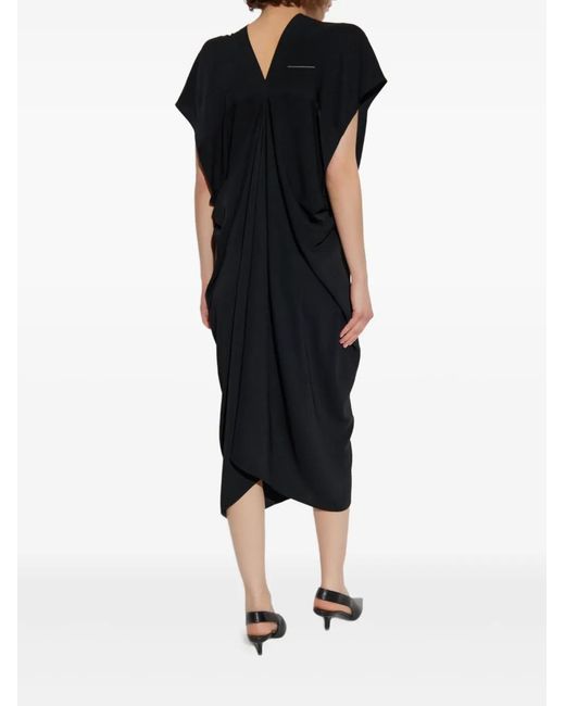 MM6 by Maison Margiela Black Draped Short-Sleeve Dress