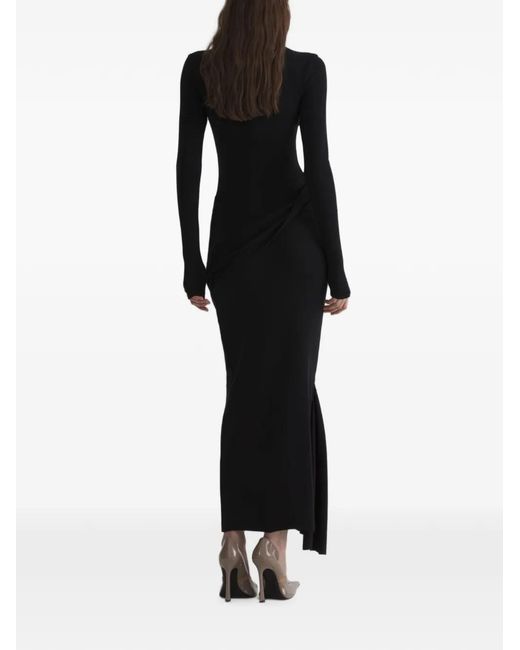 Mugler Black Midi Draped Turtleneck Dress