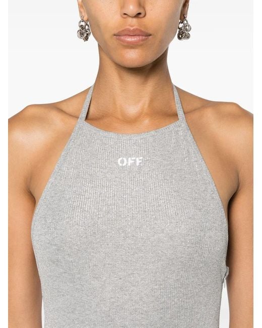 Off-White c/o Virgil Abloh Gray Ribbed-Knit Lurex Mini Dress