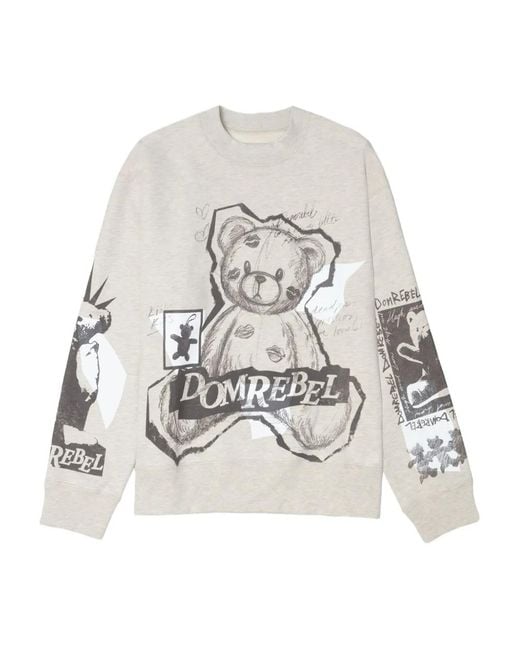 DOMREBEL White High Low Bear-Print Sweatshirt for men