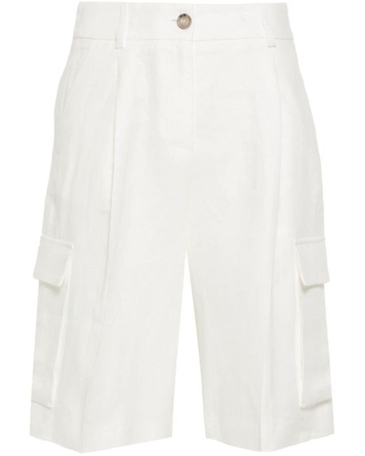 Peserico White Pleat-detail Linen Shorts