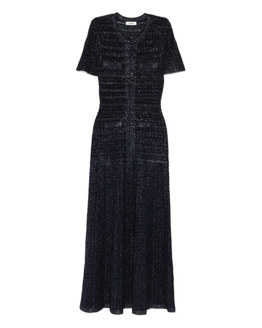 Sandro Black Embellished Knitted Maxi Dress
