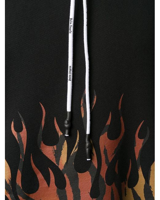 Palm Angels Black Tiger-print-flames Cotton-jersey Hoody for men